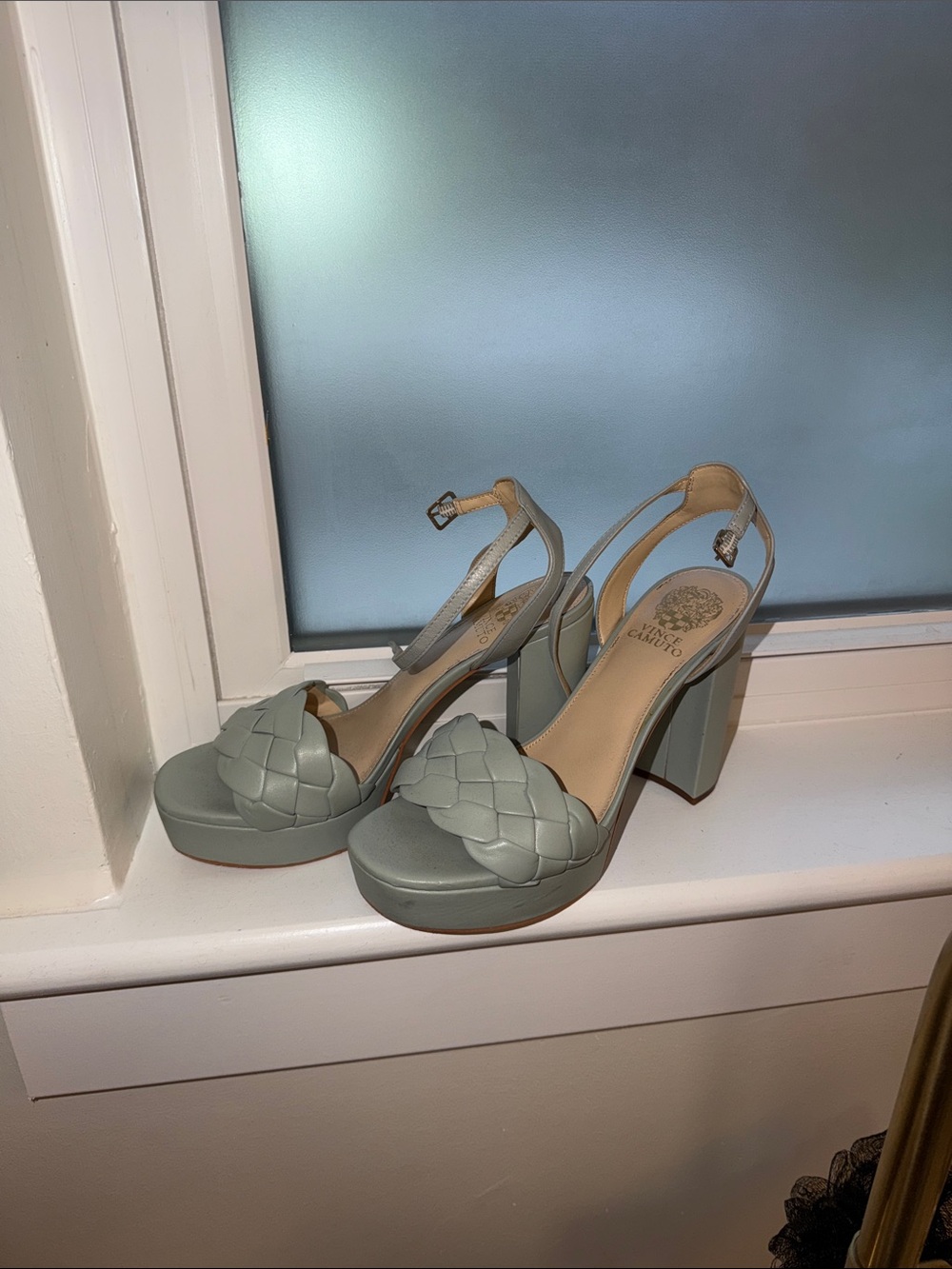 Vince Camuto Woven Platform Block Heel Sandals in Sage